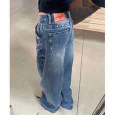 美式复古水洗铆钉直筒牛仔裤610A-1-LY6022-P48，男装牛仔裤，星座610A-1