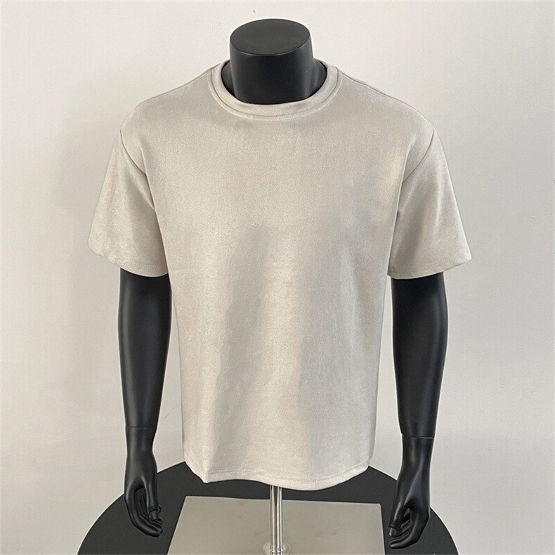 抖音得物直播高品质二开240克美式高街麂皮绒光版纯色短袖t恤12.5，男装T恤，电商A486-1