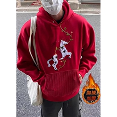 加绒加厚纯棉面料马年衣服红色刺绣连帽卫衣WV1021，男装卫衣，星座1116A（原606A-3）