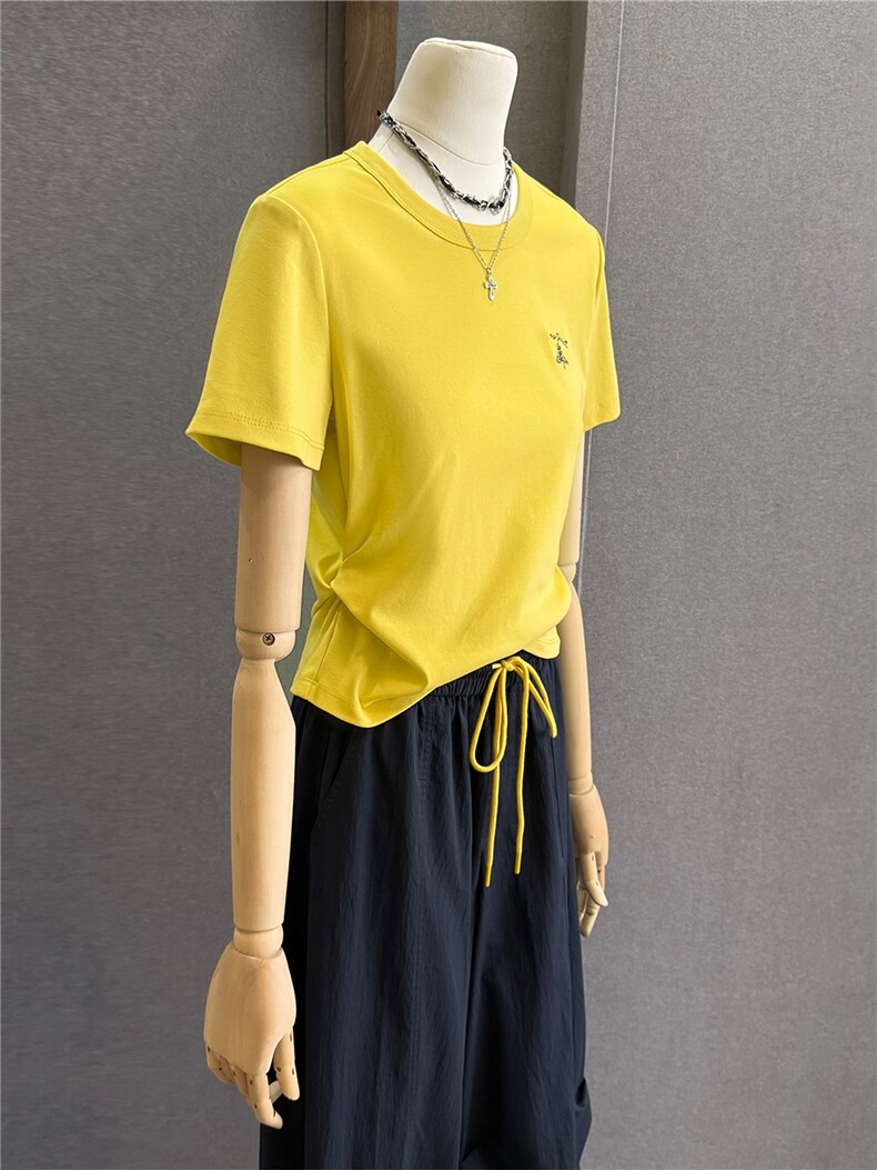 慵懒风休闲时尚套装女夏新款百搭圆领黄色短袖上衣阔腿长裤两件套,女装套装/套裙,江南