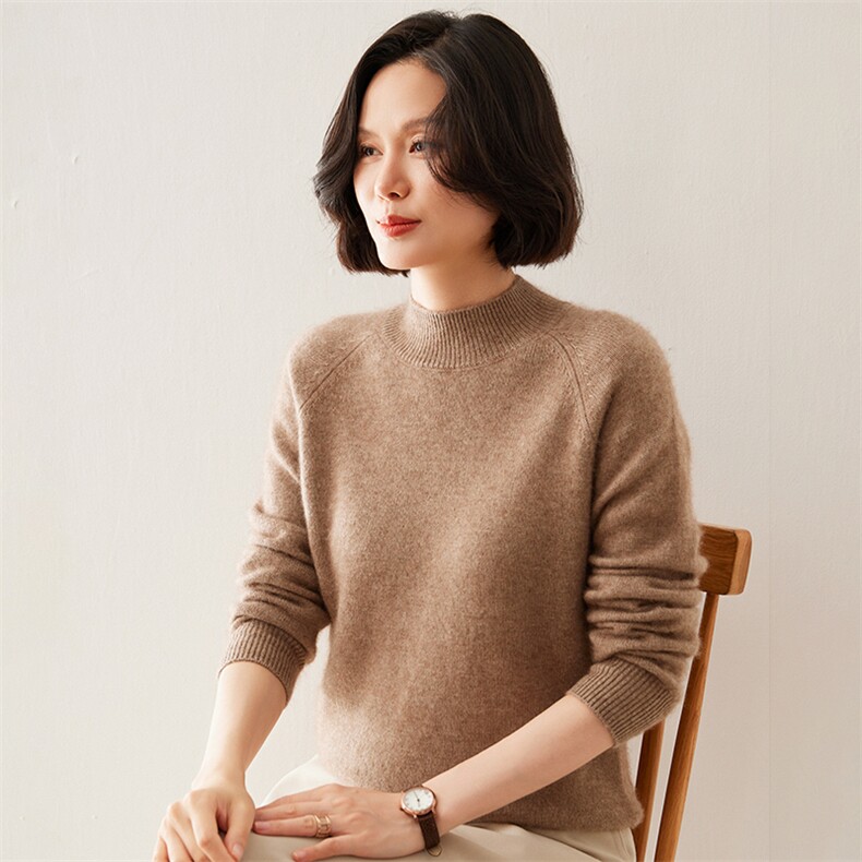 2024秋季新款女士半高领长袖短款套头35%羊绒衫,女装羊绒衫,澳煜绒