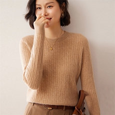 2025秋冬新款女士12针纯色圆领麻花衫，女装羊绒衫，拓驰羊绒