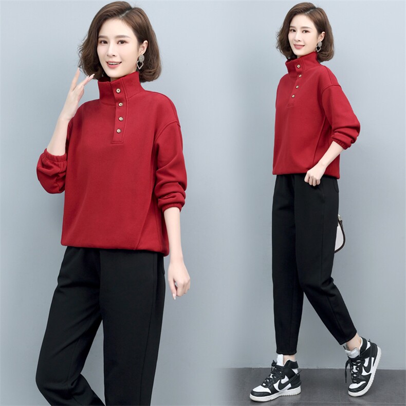 套装加绒运动套装女休闲时尚春秋卫衣洋气品牌减龄两件,女装套装/套裙,涵誉