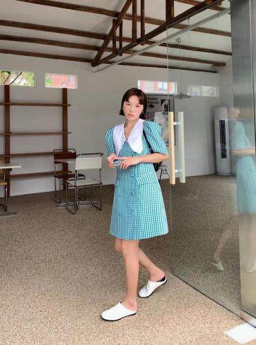 现货夏季新款薄款格子西装裙，女装西装，青菜萝卜