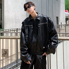 韩版休闲宽松帅气夹克新款皮衣外套男士机车衣服1195-P75，男装夹克，星座910-5