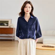 七分袖苎麻v领衬衫女春夏薄款中年妈妈大码上衣减龄洋气小衫，女装衬衫，忆绮罗