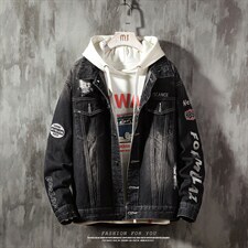 jk818-p90-限价128大量现货水泥牛仔夹克肥仔量足破洞大码，男装夹克，星座103A