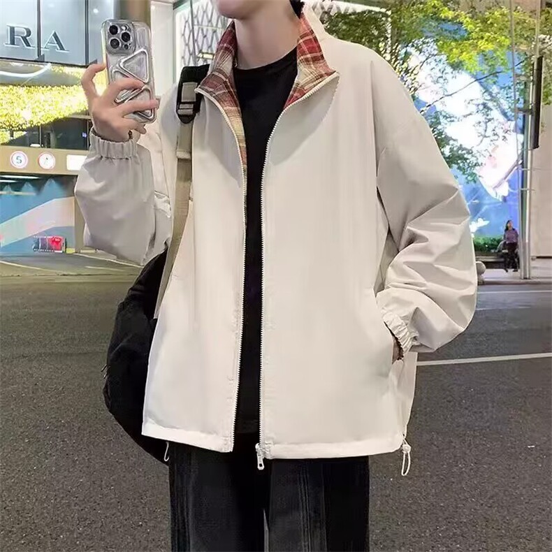 格子拼接夹克棉服男款秋冬加棉加厚高级感棉衣外套立领飞行服棉袄图片