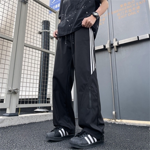 夏款男休闲裤三条杠条纹工装拉链抽绳冲锋裤hK29 P38图片