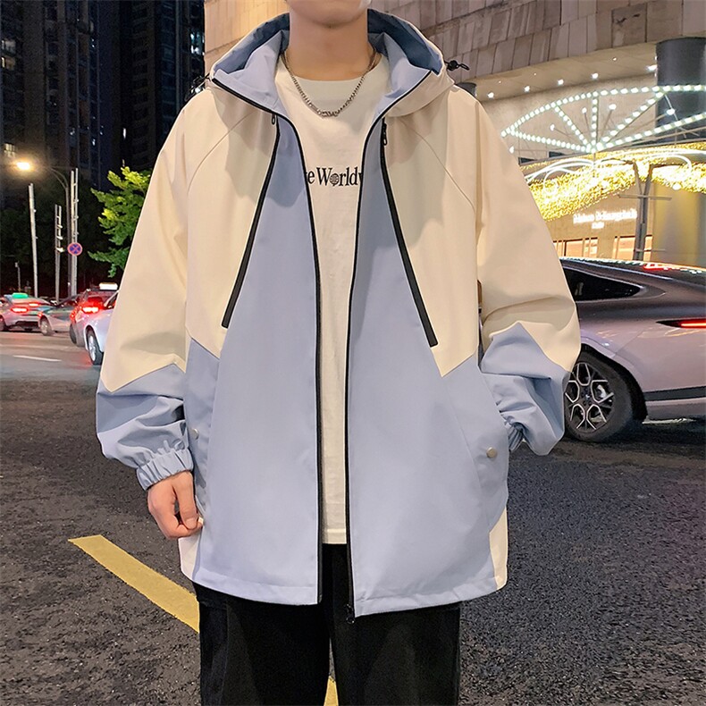 新款港风中性风宽松夹克男撞色拼接防水冲锋衣外套MYJ24-7831-P75,男装夹克,星座717