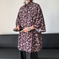 古着vintage巴洛克衬衫男短袖设计感高级花衬衣美式复古外，男装衬衫，星座716-4