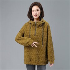 2021年冬季加厚拼接宽松文艺通勤时尚连帽文艺卫衣，女装卫衣/绒衫，叶笙衣