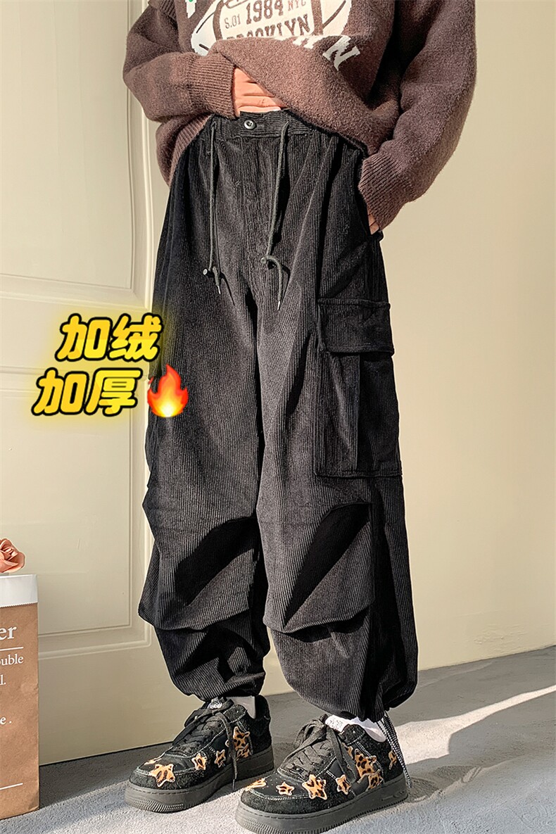 大口袋美式保暖加绒男灯芯绒阔腿直筒工装裤K23027J加绒-P80控118,男装棉衣,电商A001