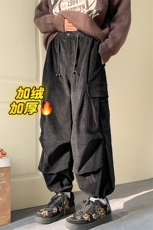 大口袋美式保暖加绒男灯芯绒阔腿直筒工装裤K23027J加绒-P80控118，男装棉衣，电商A001
