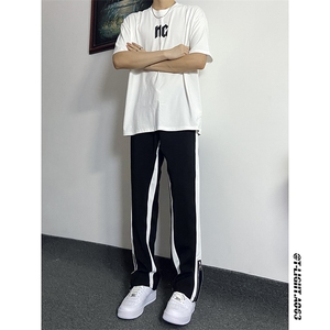 夏季美式高街黑白拼接小众拉链薄款冰丝九分裤货号K754P60图片