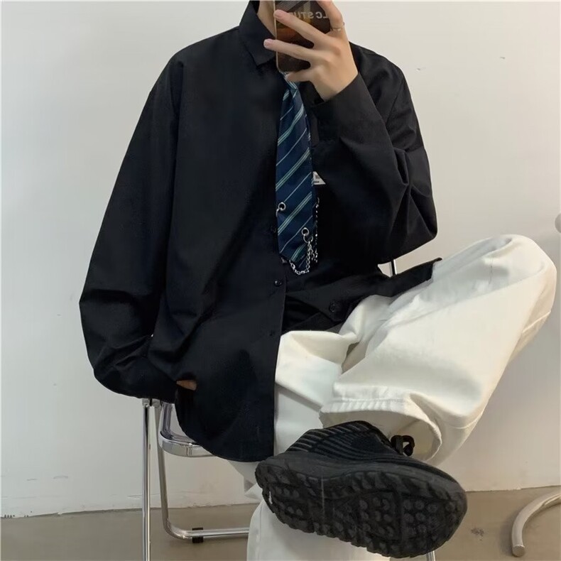 男春秋情侣宽松休闲衬衣送领带项链C030P35,男装衬衫,星座1116-2