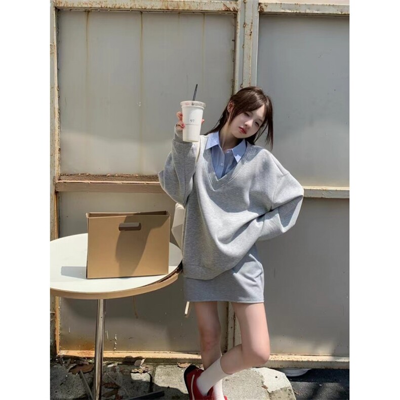 QC016-P55宽松套头百搭假两件早秋长袖卫衣韩系复古上衣女学生,女装卫衣/绒衫,星座617A-2