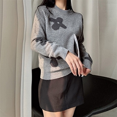 羊毛衫女圆领套头宽松加厚毛衣秋冬新款拼色提花针织衫，女装羊毛衫，臻纶羊绒