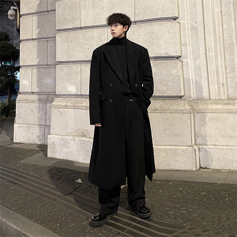 秋冬外景重磅毛呢大衣男潮牌宽松风衣中长款情侣外套MN99805/P125，男装风衣，电商B316