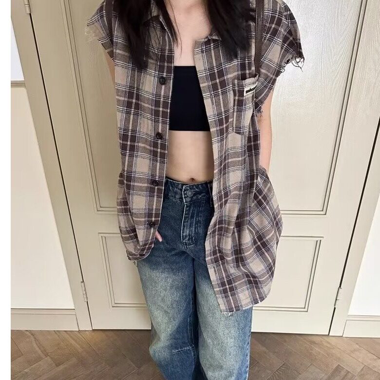 美式嘻哈复古无袖格子背心男春秋季潮牌高街宽松工装马甲外套，男装背心/马甲，星座1210-1