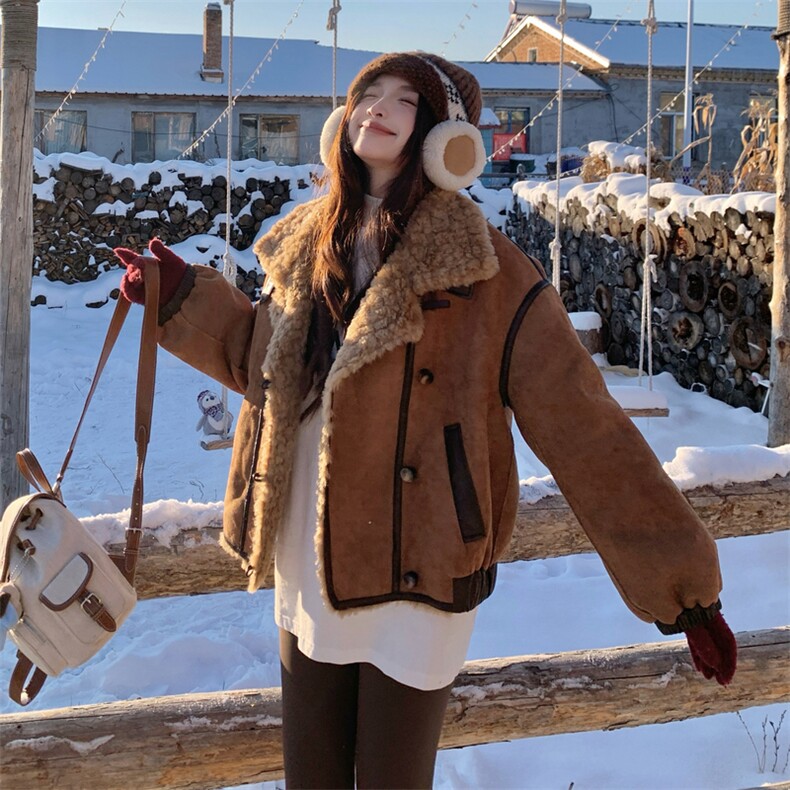 现货！仿羊羔毛外套皮毛一体机车服8759-P225-K315,女装短外套,2B222