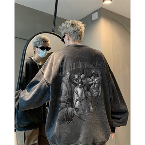 男装卫衣 美式复古宽松长袖t恤 水洗做旧体恤 XZ514-2-SX2223-P58,男装T恤,星座514-2(原B239)