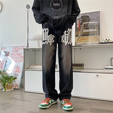 美式高街牛仔裤男春秋潮牌宽松直筒长裤坠感拖地炸街裤子P43，男装牛仔裤，四季星座218-1