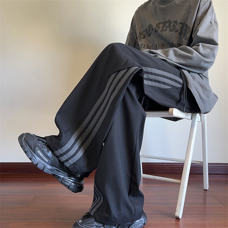 wassuphappy条纹工装裤男春秋季潮流复古撞色阔腿裤夏款休闲裤子,男装休闲裤,电商A157B