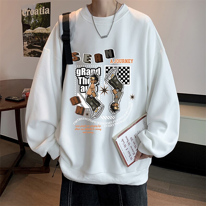 华夫格卫衣圆领卫衣男大码长袖t恤男外套HW76282-P30加绒款-P40,男装卫衣,电商A040