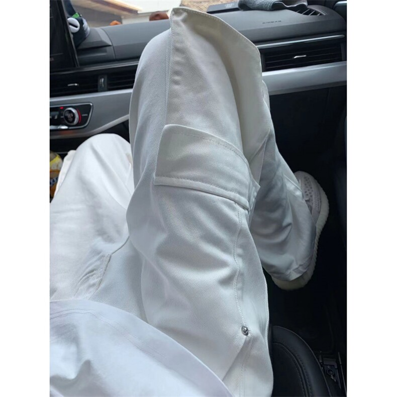 纯白色工装裤男夏季大口袋直筒宽松休闲裤子BK111-P55图片