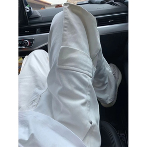 纯白色工装裤男夏季大口袋直筒宽松休闲裤子BK111-P55图片