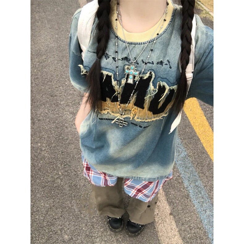 DXT22LL-P58美式复古做旧重磅毛巾绣短袖T恤高级感痞帅半袖,男装T恤,星座1007（原301D）