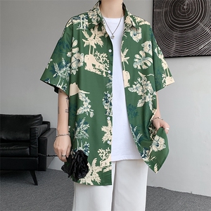 冰丝夏威夷碎花衬衫男大码沙滩花衬衣HC001-P45图片