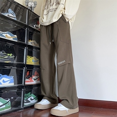 美式褶皱运动卫裤男春秋季潮牌宽松垂坠感拖地阔腿多口袋工装裤子，男装休闲裤，电商A001-1