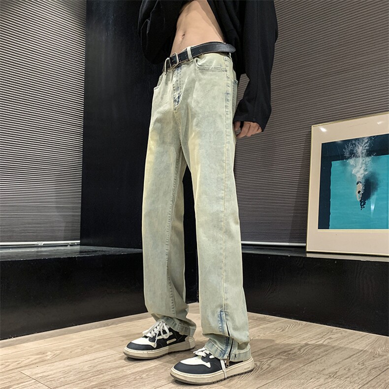 欧美vibe风裤子高街潮ins开叉牛仔裤男直筒拖地裤N08826-P45,男装牛仔裤,星座308B-1