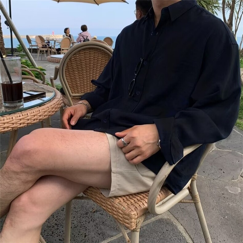 白色长袖衬衫男生春夏季日系设计感宽松休闲外套纯色工装衬衣,男装衬衫,星座218-1（原230）