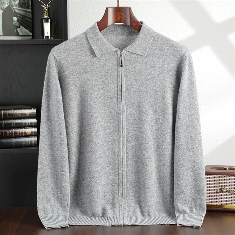 LOPO领全拉链开衫商务休闲长袖保暖35%男装，男装羊绒开衫，飞邦羊绒