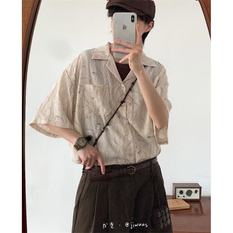 新中式短袖衬衫男高级感痞帅dk冰丝花衬衣巴洛克半袖外套C5208,男装T恤,星座1116A（原606A-3）