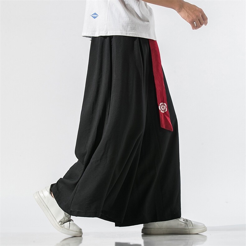 夏季宋裤绣花阔腿裤大摆裙裤改良汉服复古民族风长裤男女K90/P85,男装民族服装,电商A221A