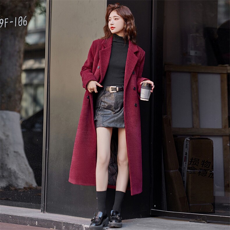 长款过膝羽绒服女2023冬季新款大牌高端时尚洋气红色西装毛呢外套,女装毛呢外套,韩宇舍