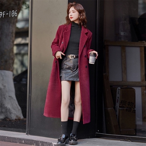 长款过膝羽绒服女2023冬季新款大牌高端时尚洋气红色西装毛呢外套图片