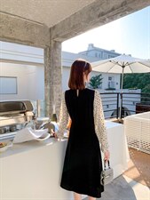 韩版甜美淑女时尚气质高雅淑女收腰拼色连衣裙，女装连衣裙，荷塘月色