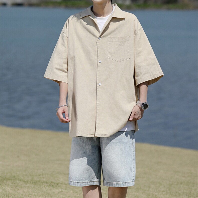 8XL-M亚麻短袖衬衫男夏薄款宽松休闲百搭大码半袖衬衣DC28002P50图片
