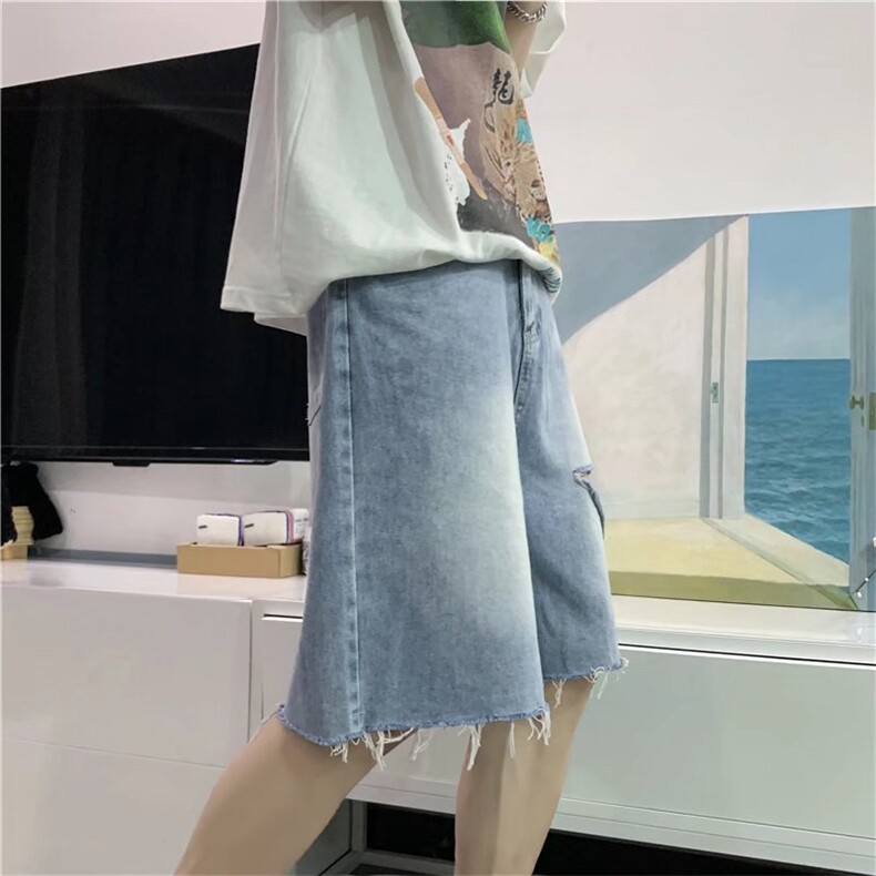 高街牛仔短裤男夏季薄款马裤五分裤D6650P33,男装牛仔裤,星座1116-2