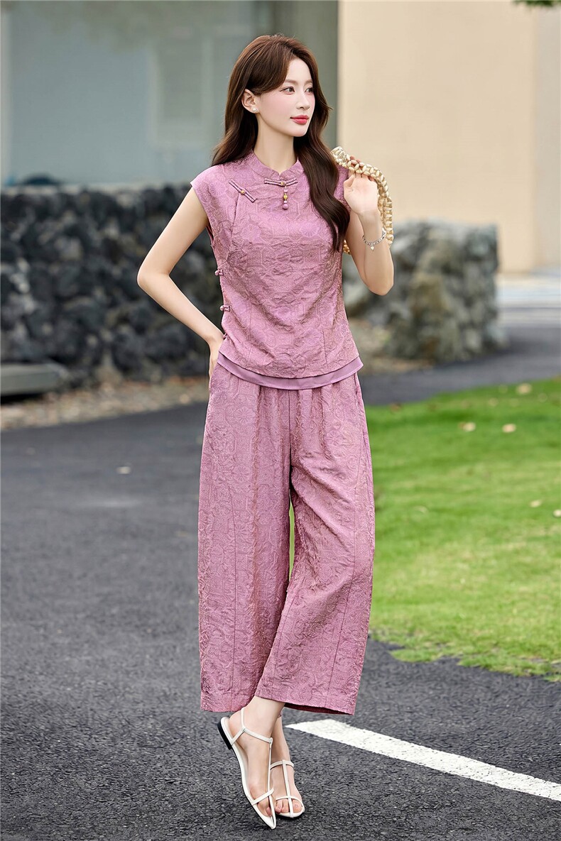 高级感中式套装女2026夏新款时尚洋气老钱风新中式无袖上衣两件套,女装套装/套裙,丽影随形