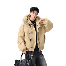 （手塞棉）冬季毛领加厚棉服牛角扣连帽上衣MF002-P130-控239，男装棉衣，星座216(原A116)
