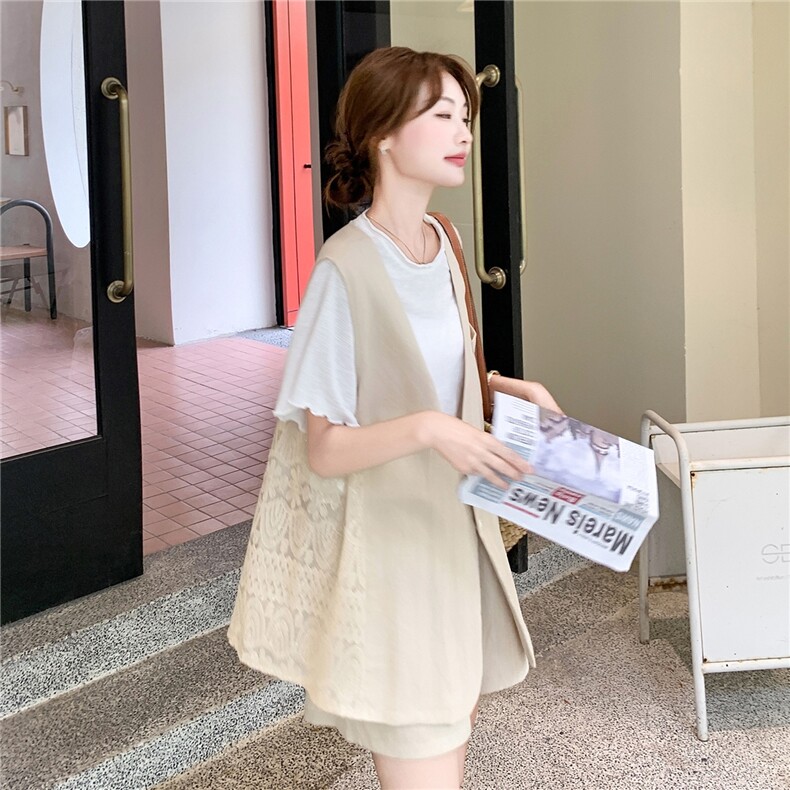 休闲蕾丝西装马甲短裤套装女夏新款小个子轻薄三件套爆款显瘦流行,女装套装/套裙,2B237