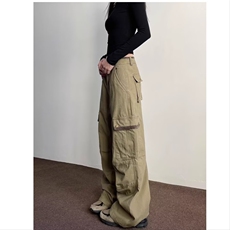 美式高街复古口袋褶皱工装裤男女新款街头宽松直筒裤子K6099-P64，男装工装外套，星座412-1