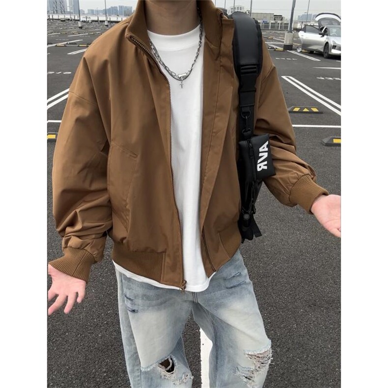 现货26春装美拉德立领飞行夹克纯色复古廓形高街棒球服外套，男装夹克，电商A486-1