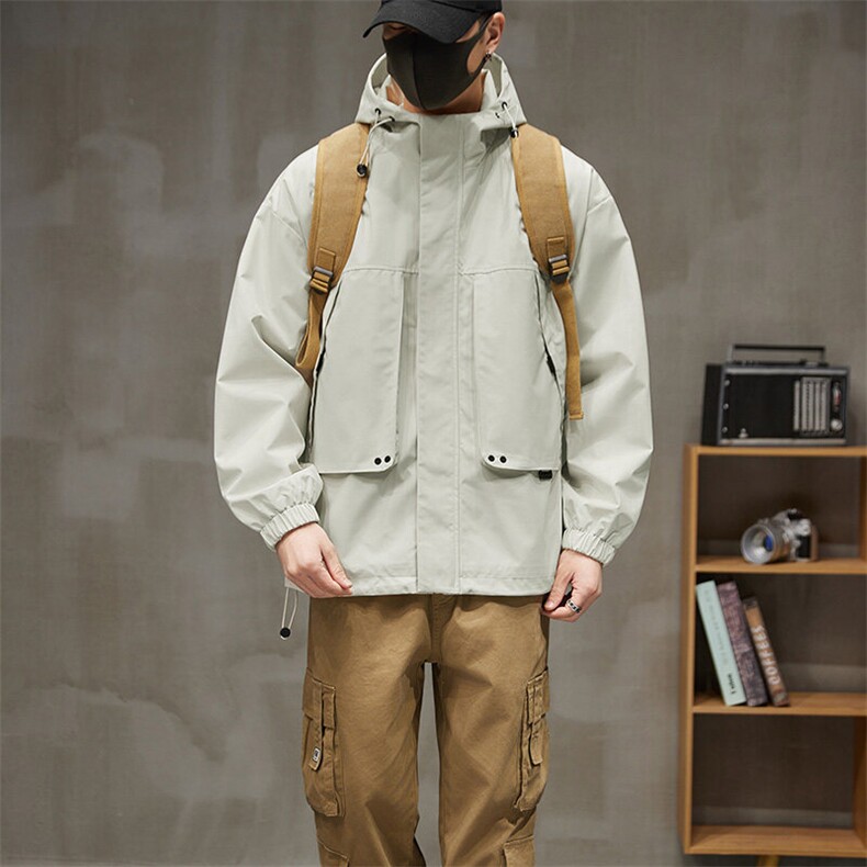 秋季冲锋衣连帽夹克男宽松落肩纯色上衣外套DSA157B-JK729-P70,男装夹克,电商A157B